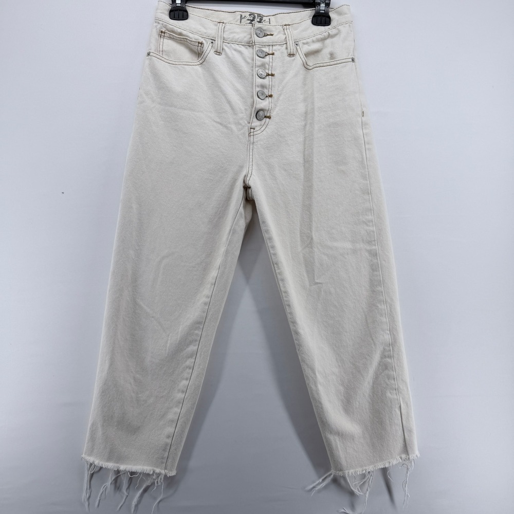 Free People We The Free Ivory High Rise Button Fly Straight Leg Jeans 27 Long - Picture 1 of 4